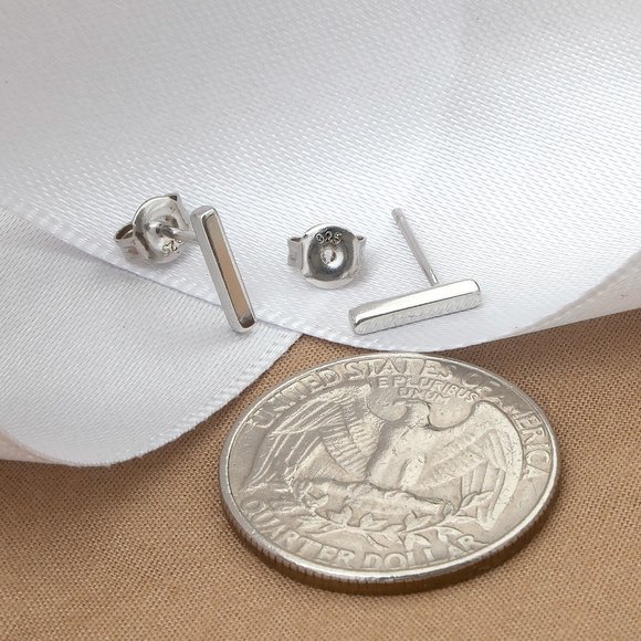 NEW - 925 Silver Stud Earrings, Everyday Dainty Bar Studs, Stamped 925 - Picture 4 of 5